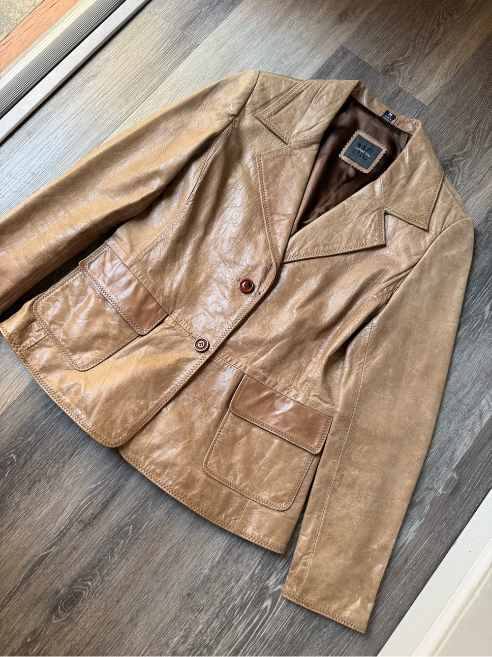 NYC Vintage Y2K Tan Leather Blazer Jacket Size Medium - Picture 2 of 7